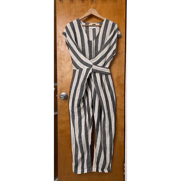 Rujuta Sheth Venus Jumper Organic Sustainable Linen Gray Stripes Romper Size XS - Picture 3 of 7